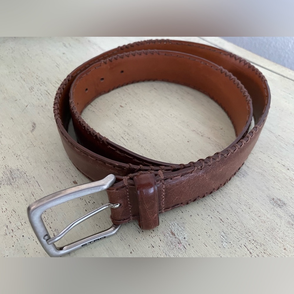 Etro Made in Italy Varying Stitch Leather Logo Buckle Belt in Brown Size 40 $640